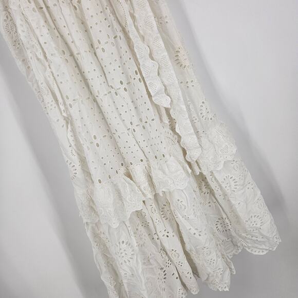 LoveShackFancy Antonella Dress White Embroidered Eyelet Ruffe Tiered Midi Size S - Picture 7 of 11